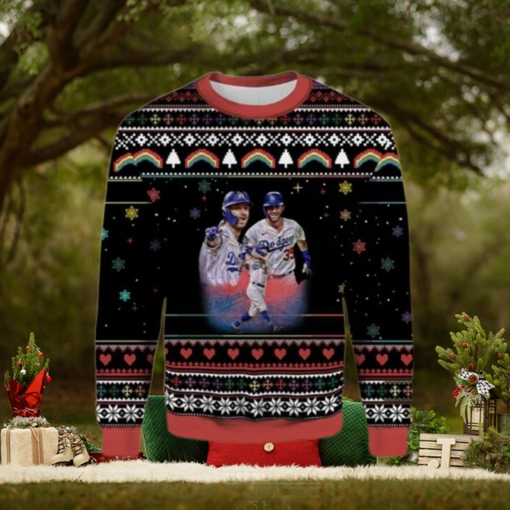 Los Angeles Dodgers Duo Celebration Black Ugly Christmas Sweater Los Angeles Dodgers Duo Celebration Black Ugly Christmas Sweater