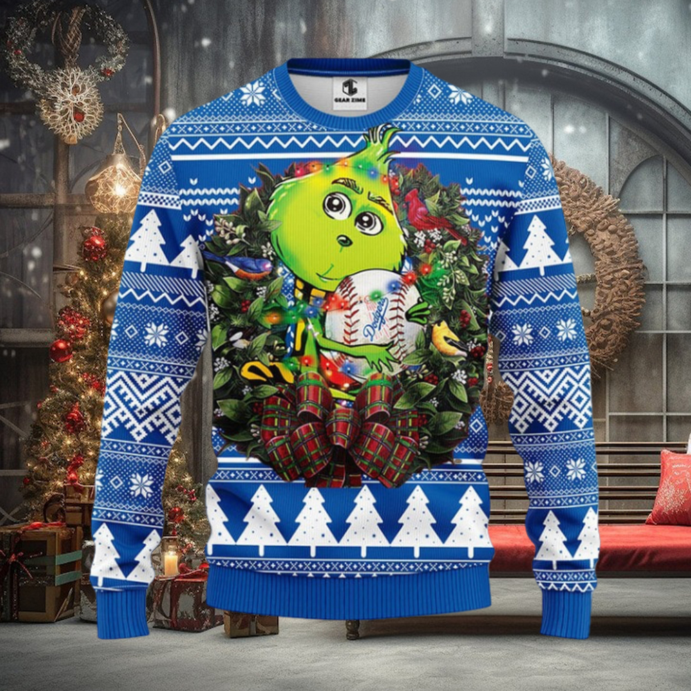 Los Angeles Dodgers Grinch Hug Christmas Ugly Sweater Los Angeles Dodgers Grinch Hug Christmas Ugly Sweater