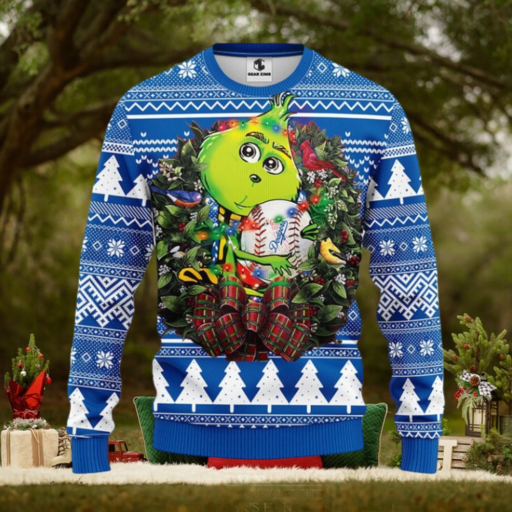 Los Angeles Dodgers Grinch Hug Christmas Ugly Sweater Los Angeles Dodgers Grinch Hug Christmas Ugly Sweater