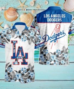 Los Angeles Dodgers Hibiscus Plumeria Flower 3D Printed Hawaiian Shirt