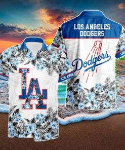 Los Angeles Dodgers Hibiscus Plumeria Flower 3D Printed Hawaiian Shirt