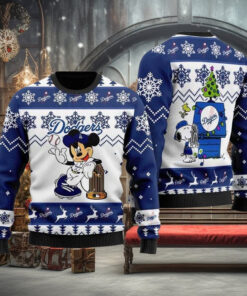 Los Angeles Dodgers MLB Mickey And Snoopy Christmas 2023 Ugly Sweater