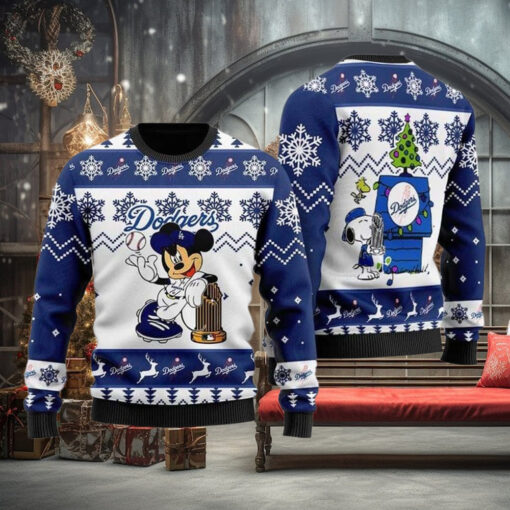 Los Angeles Dodgers MLB Mickey And Snoopy Christmas 2023 Ugly Sweater