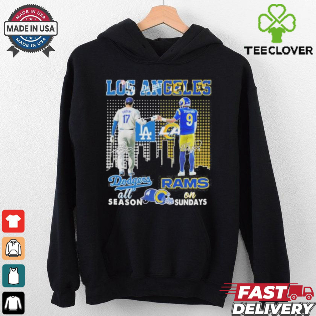 Los Angeles Dodgers Shohei Ohtani On Season X Los Angeles Rams Stafford On Sundays Shirt Los Angeles Dodgers Shohei Ohtani On Season X Los Angeles Rams Stafford On Sundays Shirt