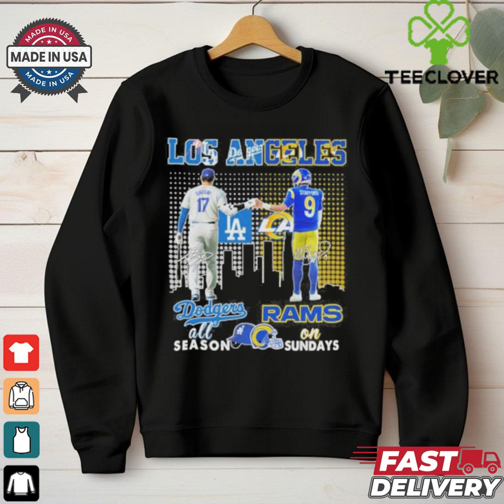 Los Angeles Dodgers Shohei Ohtani On Season X Los Angeles Rams Stafford On Sundays Shirt Los Angeles Dodgers Shohei Ohtani On Season X Los Angeles Rams Stafford On Sundays Shirt