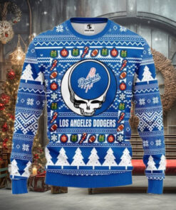 Los Angeles Dodgers Skeleton Logo Festive Ugly Sweater