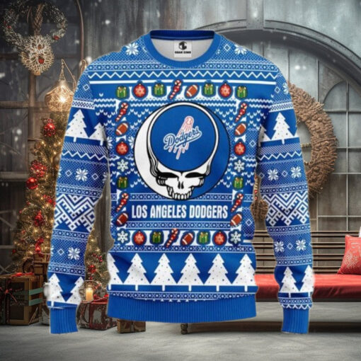 Los Angeles Dodgers Skeleton Logo Festive Ugly Sweater