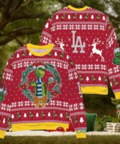 Los Angeles Dodgers x Grinch Dr. Seuss How the Grinch Stole Christmas MLB with World Series Trophy Ugly Christmas Sweater Red