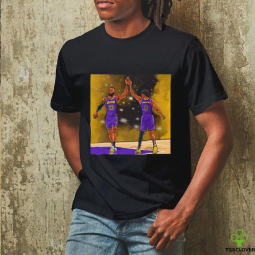 Los Angeles Lakers Lebron James and Bronny James Jr high five shirt