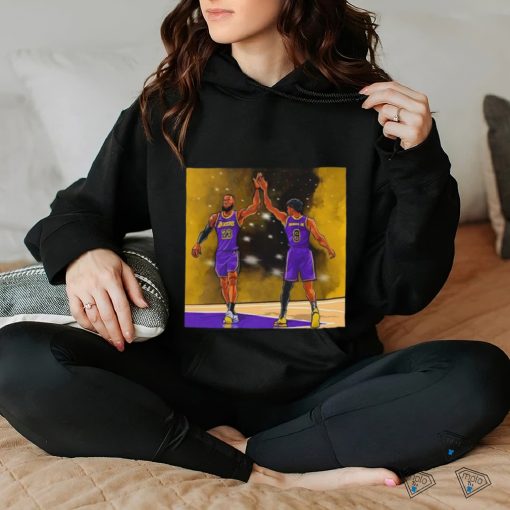 Los Angeles Lakers Lebron James and Bronny James Jr high five shirt