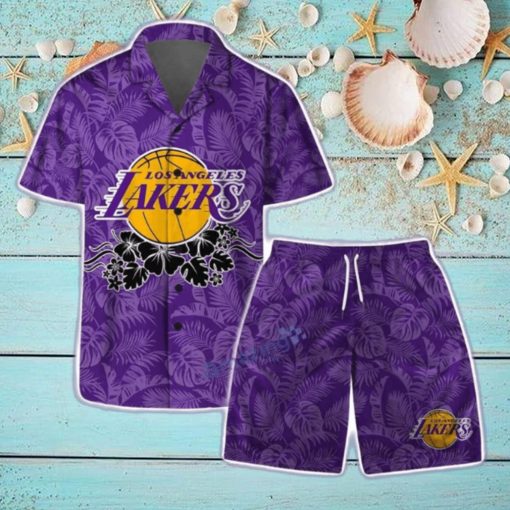 Los Angeles Lakers NBA Team Logo Basketball Aloha Design Hawaiian Shirt & Short
