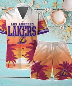 Los Angeles Lakers Team Logo Pattern Sunset Tropical Hawaiian Shirt & Short