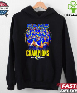Los Angeles Rams 2024 NFC West Division Champions T-shirt, featuring all-team design, unisex fit, Los Angeles Rams fan gear, NFC West division championship shirt.