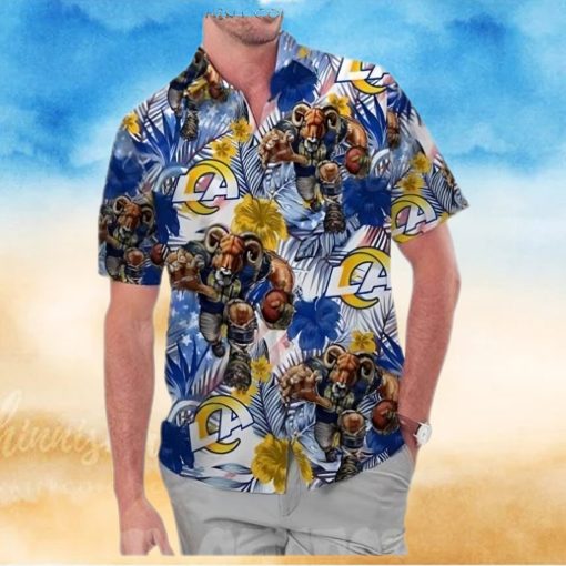 Los Angeles Rams America Flag Tropical Floral Aloha Hawaiian Shirt