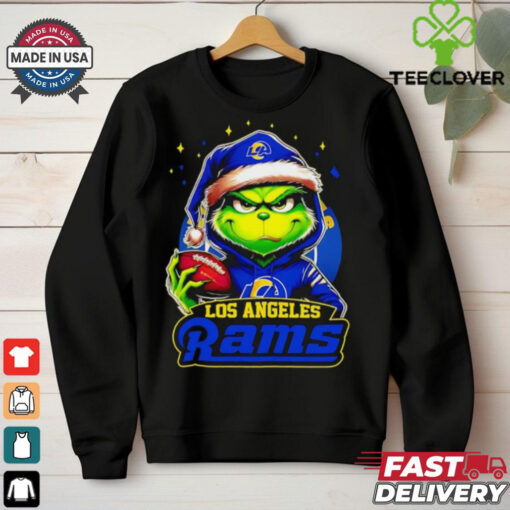 Los Angeles Rams Grinch wearing Santa hat Christmas 2024 shirt