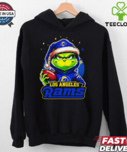 Los Angeles Rams Grinch wearing Santa hat Christmas 2024 shirt