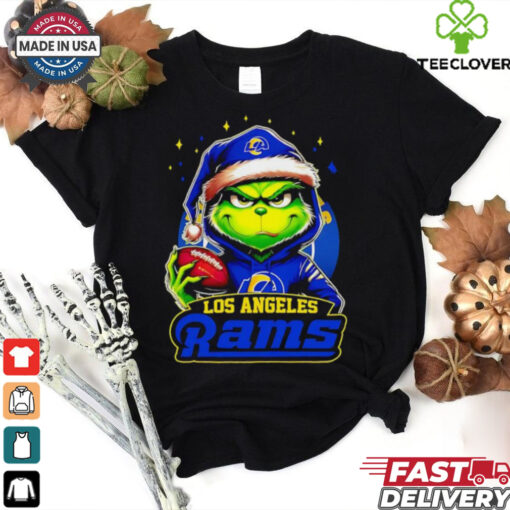 Los Angeles Rams Grinch wearing Santa hat Christmas 2024 shirt