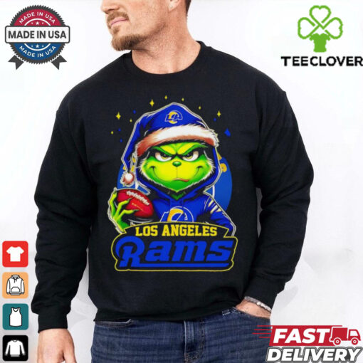 Los Angeles Rams Grinch wearing Santa hat Christmas 2024 shirt