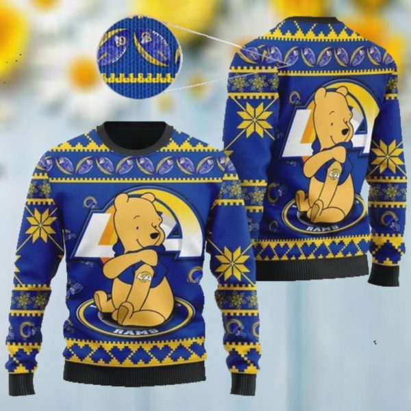 Los Angeles Rams NFL American Football Team Logo Cute Winnie The Pooh Bear 3D Ugly Christmas Sweater Shirt For Men And Women On Xmas Days