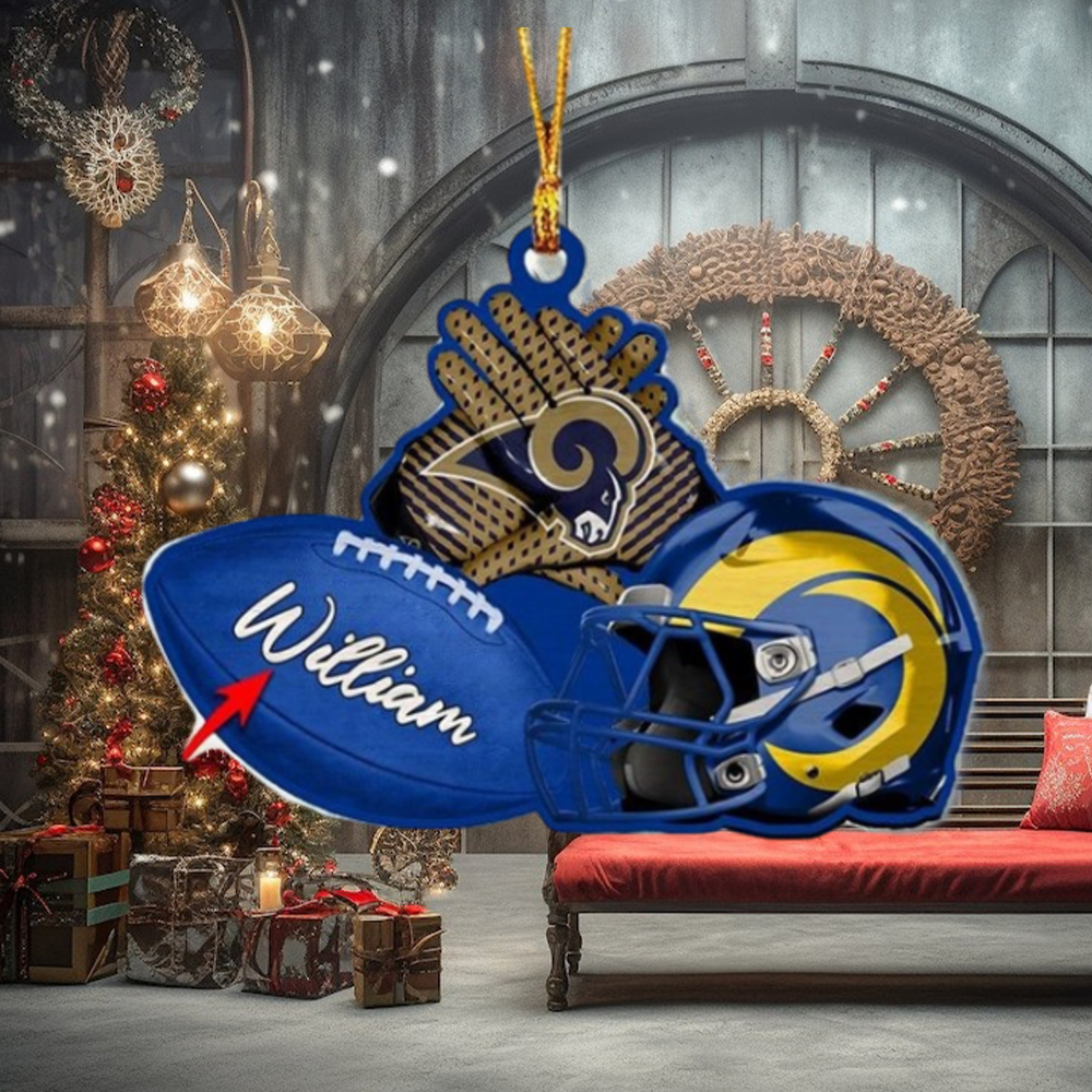 Los Angeles Rams NFL Custom Name Rugby Ball Helmet Custom Shape Christmas Ornament Los Angeles Rams NFL Custom Name Rugby Ball Helmet Custom Shape Christmas Ornament