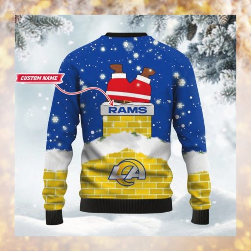 Los Angeles Rams NFL Football Team Logo Symbol Santa Claus Custom Name Personalized 3D Ugly Christmas Sweater Shirt For Men And Women On Xmas Days