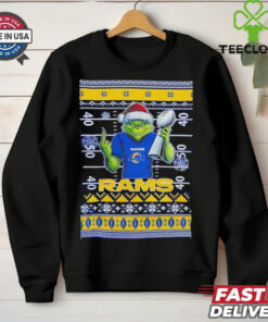 Los Angeles Rams X Grinch Christmas with Super Bowl Trophy ugly Christmas shirt
