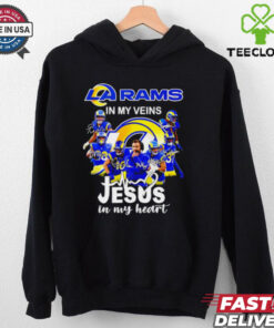 Los Angeles Rams In My Veins, Jesus In My Heart Limited Edition Shirt, combining team pride with faith in a bold, meaningful design.