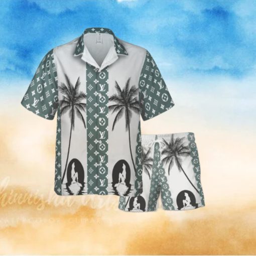 Louis Vuitton Green Palm Tree Luxury Hawaiian Shirt And Short