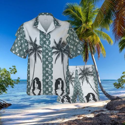 Louis Vuitton Green Palm Tree Luxury Hawaiian Shirt And Short