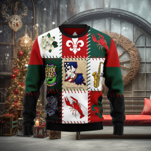 Louisiana Famous Things Ugly Christmas Sweater – Funny Family Ugly Christmas Holiday Sweater Gifts
