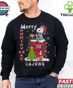 Louisiana Ragin’ Cajuns Snoopy And Woodstock Merry Christmas Shirt