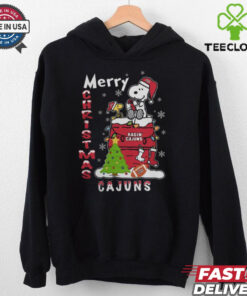 Louisiana Ragin' Cajuns Snoopy And Woodstock Merry Christmas Shirt