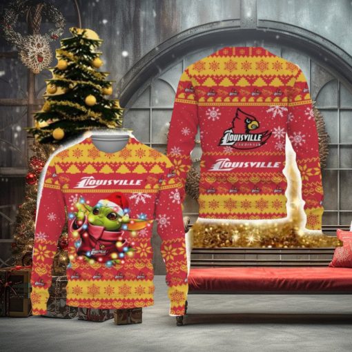 Louisville Cardinals Baby Yoda Star Wars Sports Football American New 3D Sweater Gift Ugly Christmas