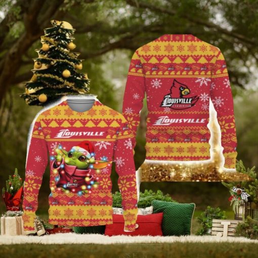 Louisville Cardinals Baby Yoda Star Wars Sports Football American New 3D Sweater Gift Ugly Christmas