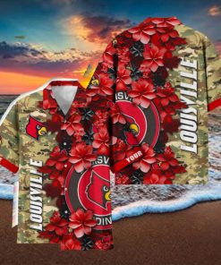Louisville Cardinals Custom Name Personalized Camo Flower Pattern Hawaiian Shirt