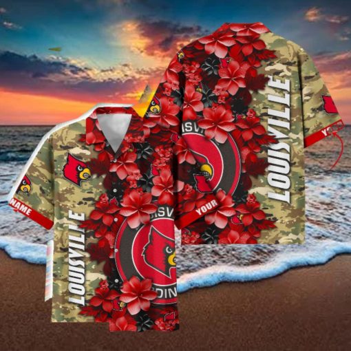Louisville Cardinals Custom Name Personalized Camo Flower Pattern Hawaiian Shirt