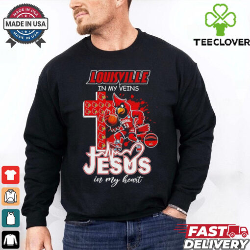 Louisville Cardinals Mascot in my veins Jesus in my heart shirt