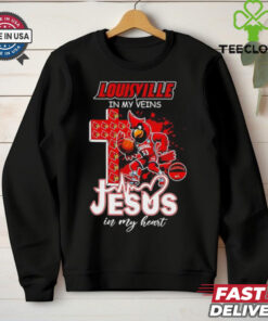 Louisville Cardinals Mascot in my veins Jesus in my heart shirt