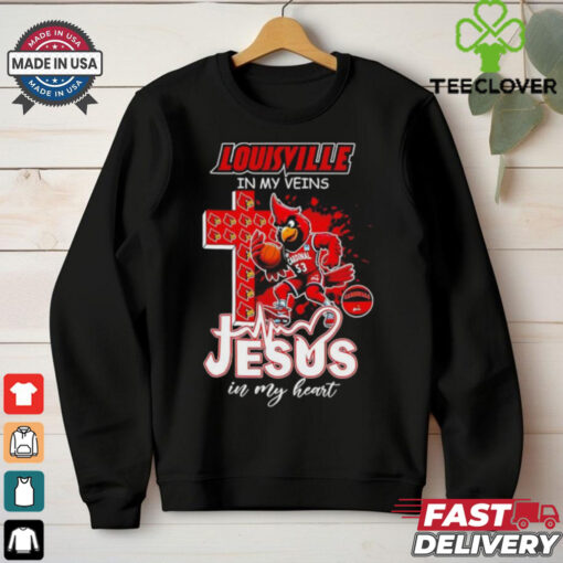 Louisville Cardinals Mascot in my veins Jesus in my heart shirt