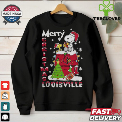 Louisville Cardinals Snoopy And Woodstock Merry Christmas Shirt