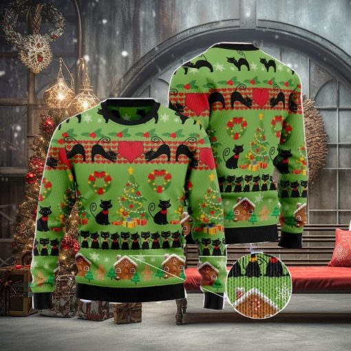 Love Black Cat Men And Women Christmas Gift 3D Ugly Christmas Sweater