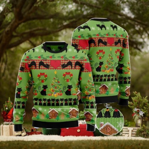 Love Black Cat Men And Women Christmas Gift 3D Ugly Christmas Sweater