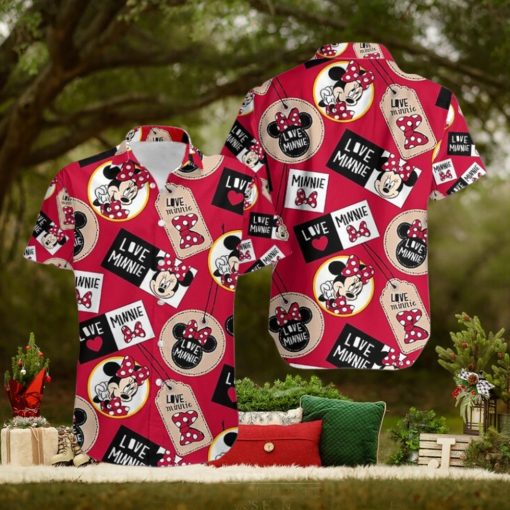 Love Minnie Disney Mickey Mouse Red Button Down Soft Hawaiian Shirts