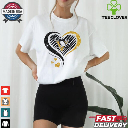 Love Pittsburgh Penguins shirt diamond heart for women