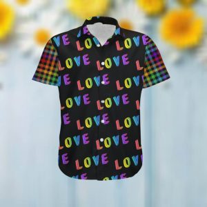 Love Rainbow Plaid Pattern LGBT Gay Lesbian Transgender Bisexual 3D Women Hawaiian Aloha Tropial Beach Button Up Shirt