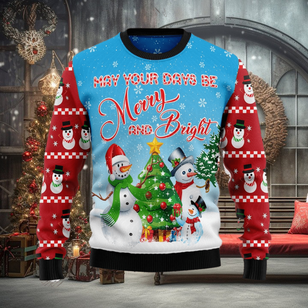 Love Snowman Merry And Bright Ugly Christmas Sweater Love Snowman Merry And Bright Ugly Christmas Sweater