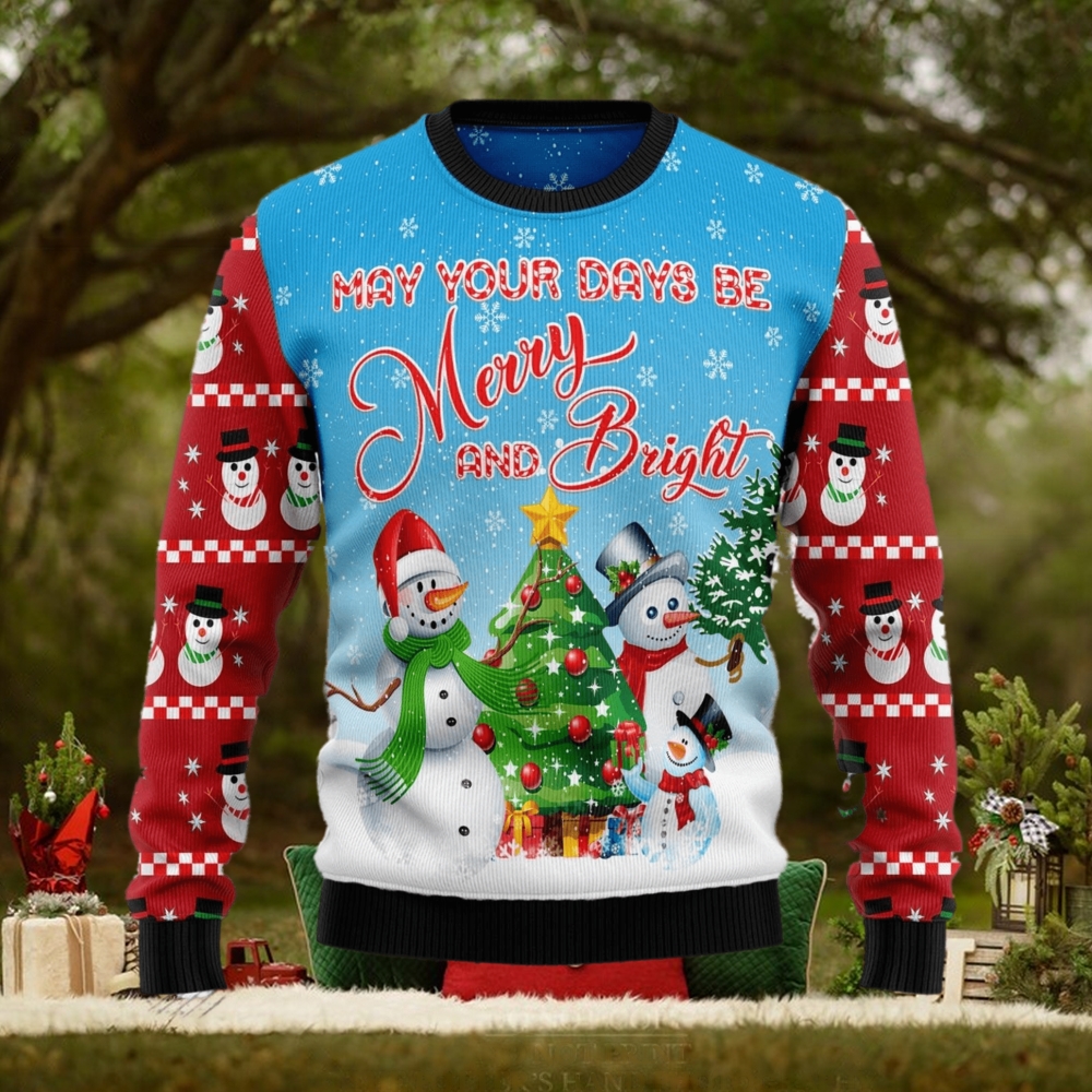 Love Snowman Merry And Bright Ugly Christmas Sweater Love Snowman Merry And Bright Ugly Christmas Sweater