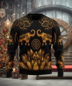 Lovely Gold Elephant Black Ugly Christmas Sweater