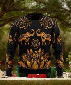 Lovely Gold Elephant Black Ugly Christmas Sweater