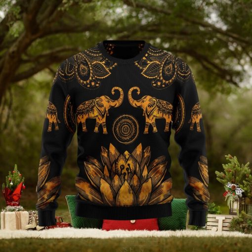 Lovely Gold Elephant Black Ugly Christmas Sweater